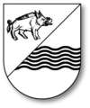 Das Wappen unter dem Abendmahlsbecher der Kirche