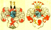 Links Stammwappen des schwarzen Stammes, rechts des weißen Stammes in Johann Siebmachers Wappenbuch von 1605
