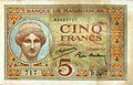Banknote zu 5 Fmg, ausgegeben zwischen 1926 und 1949