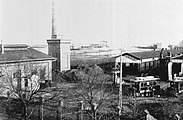 Wagenhallen des Betriebshofs Spandau mit angeschlossenem Kraftwerk, um 1900