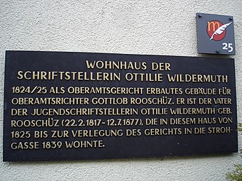 Gedenktafel am ehemaligen Wohnhaus in Marbach am Neckar