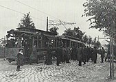 Beiwagen 85II (Bj. 1903/04) hinter Messtriebwagen 2432 auf der Eröffnungsfahrt der Linie 28 nach Buckow