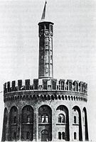 Der Wasserturm der 1867 erbauten Wasserkunst in seiner ursprünglichen Gestalt vor der Aufstockung von 1890