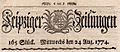 Leipziger Zeitungen vom 24. August 1774 (Zeitungskopf)