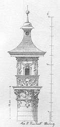 Alter Wasserturm, Kapitell und Wasserkasten, 1889.