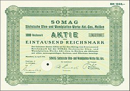Aktie über 1000 RM der SOMAG vom April 1934