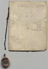 links: Deckblatt und Siegel; rechts: erste Seite des Fuchsbriefs[1]