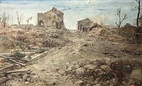 Tempera auf Holz: Wilhelm Sauter, Serre (Somme) 1916, ca. 1942
