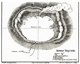 Der Kratersee Telaga Bodas in West-Java, von Junghuhn aufgenommen im Jahr 1837