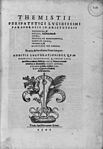 Titelblatt der Aristoteles-Paraphrasen des Themistios in der lateinischen Übersetzung von Ermolao Barbaro, 1542.