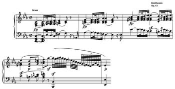 Takt 1–4 des ersten Satzes aus Beethovens Pathetique