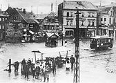 Straßenbahn der ersten Essener Straßenbahnstrecke vom Hauptbahnhof über den Kopstadtplatz nach Borbeck, Eröffnung war am 23. August 1893