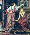 Evelyn de Morgan (1855–1919) – Königin Eleonore von Aquitanien konfrontiert Rosamund Clifford in der Laube (1905)