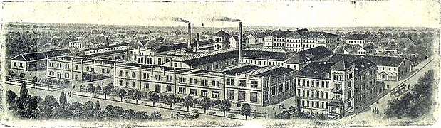 Panoramaaufnahme der Fabrikanlage Dr. Bernhardi Sohn am Nordring (1912)
