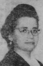 Newspaper photograph of a young white woman wearing glasses.