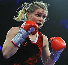 A woman boxing