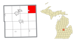 Location within Gratiot County (red) and the administered village of Breckenridge (pink)