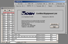 Screenshot of the initial NIOSH CEL program with respirator with schedules, and a window with TC-84A respirators open