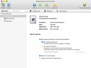 BestCrypt for Mac v.1.3 control panel