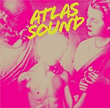 Album cover depicting a doctor examining a young boy, who is holding his mother's hand. A camera flash obscures the face of the boy, and the entire image is tinted a purple color. The words "Atlas Sound" are printed in a slanted yellow font at the top and center of the cover.