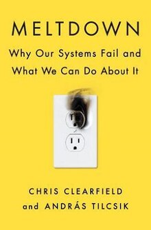 Cover of Meltdown (Clearfield and Tilcsik book), 2018 U.S. hardcover edition; scorched electrical socket over yellow background