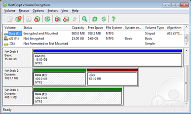 BestCrypt Volume Encryption v.3 main window