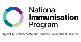 Logo of the National Immunisation Program, reading "National Immunisation Program" and "A joint Australian, State and Territory Government initiative."