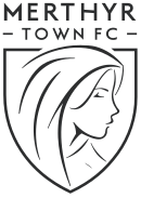 The words "Merthyr Town FC" are in the top of a pennant, with an illustration of Tydfil is at the bottom