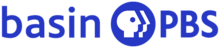 From left: the word "basin" in a thinner blue sans serif, the PBS network logo in blue, and the letters PBS in a bolder sans serif in blue