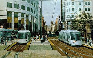 A 2001 artist's impression of Supertram in City Square