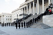 An honor guard drawn from the forces of the Joint Task Force – National Capital Region lines the steps of the U.S. Capitol prior to the entrance of Carter's casket for the lying in state (January 7, 2025)