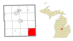 Location within Gratiot County (red) and the administered village of Ashley (pink)