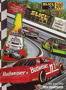 The 1993 Slick 50 300 program cover, featuring Bill Elliott. Artwork by NASCAR artist Sam Bass.