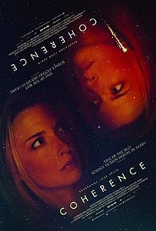 The bottom left of the poster shows a woman's face against dark background and the title text at an angle. The upper right of the poster repeats the same face and text flipped upside-down looking back at itself.