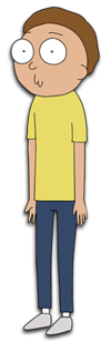 A teenage boy wearing blue pants and a yellow T-shirt. He has a distressed look on his face.