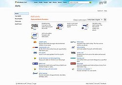 A screenshot of Windows Live Alerts
