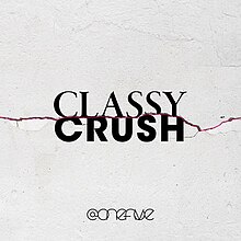 A pale gray background with a horizontal crack highlighted in pink, the words "CLASSY CRUSH" in the center, and the @onefive logo at the bottom