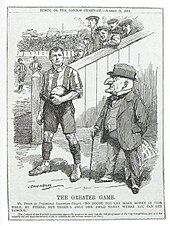 A cartoon of Mr Punch talking to a footballer