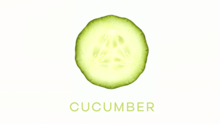 A sliced cucumber shown from the narrow end, with the title of the show–Cucumber–in green block capitals below.