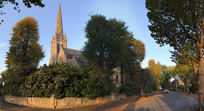 The stone church building from the south-west