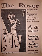 Poster from Union Theatre's production of The Rover (play) by Aphra Behn (1994), later noted in Ann Russell's edition of the script.[9]