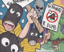 The Sandfleas (with Silver Skull in background), as seen in the liner notes of 1997's The Fury of The Aquabats!. Artwork by Parker Jacobs.