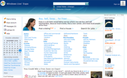 A screenshot of Windows Live Expo homepage.