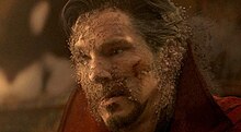 Doctor Strange dusting away after Thanos collected all of the Infinity Stones and snapped his fingers, wiping out half of all living life in the universe.