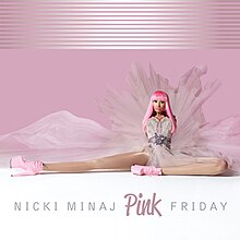 Sampul album dengan ilustrasi Minaj di atas sebuah ranjang dan tulisan "Pink Friday."