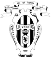 Il primo stemma utilizzato dalla Juventus nel 1905: caratteristiche erano la bicromaticità e l'inclusione di ornamenti araldici.