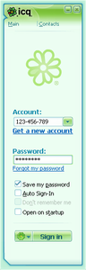 Schermata iniziale di autenticazione di ICQ 6.0