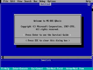 The opening screen of QBasic.