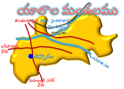 యాలాల మండలంలో చెన్నారం గ్రామస్థానం (నీలం రంగు చుక్క)